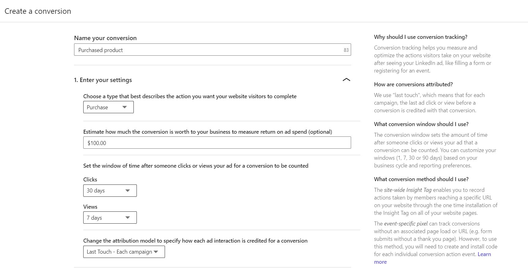 Setting up Conversion on Linkedin